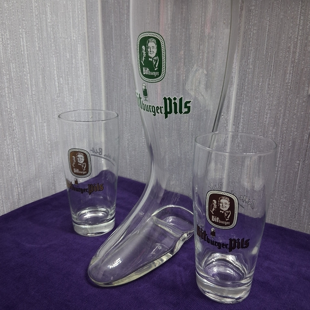 Vintage Bitburger Pils Bierstiefel Beer Boot Barware Glasses - Picture 4 of 16